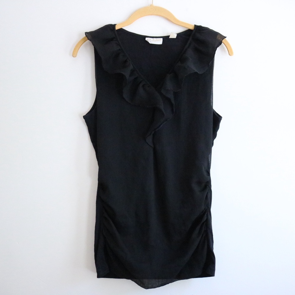 New York & Company Black Ruffled Sleeveless Tank Top